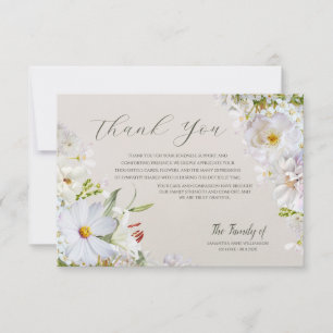 Elegant vit blomsterbegravning tackkort tack kort