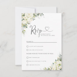 Elegant vit blomsterbröllop med måltidsval RSVP OSA Kort