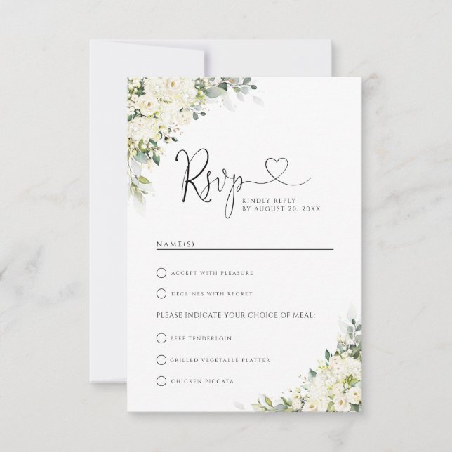 Elegant vit blomsterbröllop med måltidsval RSVP OSA Kort (Framsida)