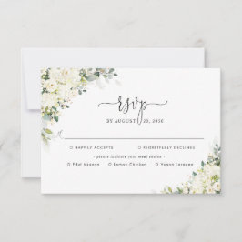 Elegant vit blomsterbröllop med måltidsval RSVP OSA Kort
