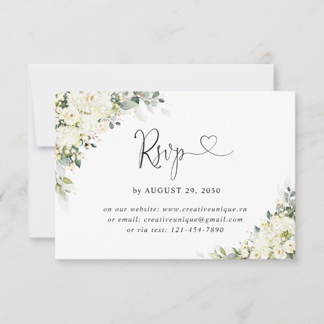 Elegant vit blomsterbröllop Online RSVP-kort OSA Kort (Framsida)