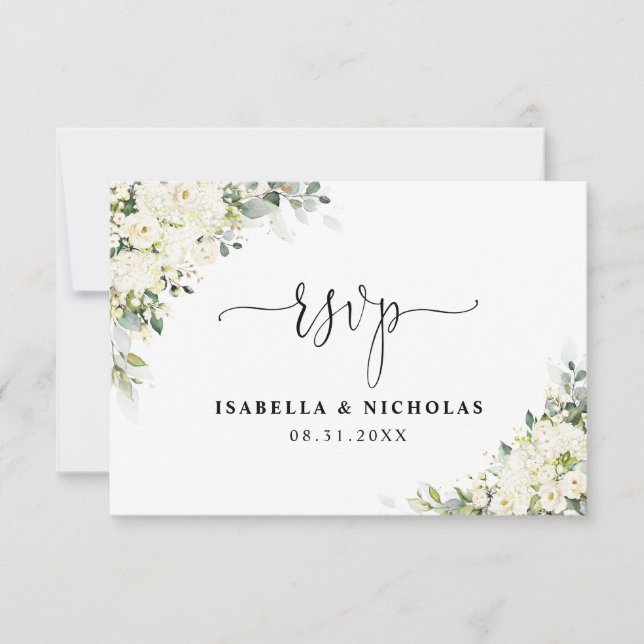Elegant vit blomsterbröllop RSVP-kort OSA Kort (Framsida)