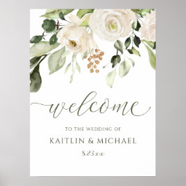 Elegant vit blomsterbrölloppsväkommen poster