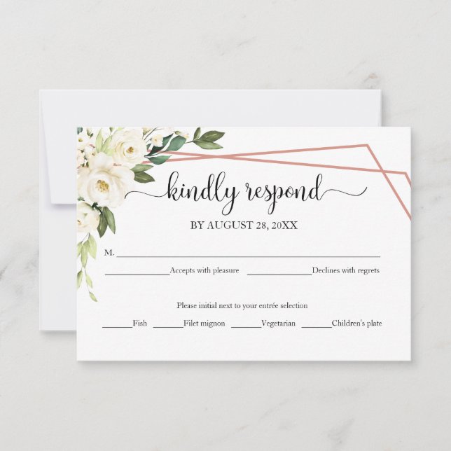 Elegant vit blomstergeometrisk bröllops-RSVP-kort OSA Kort (Framsida)