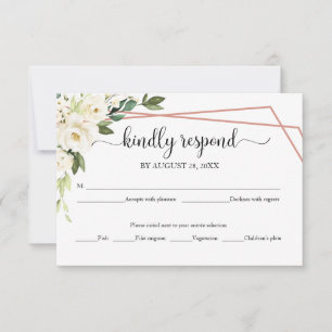 Elegant vit blomstergeometrisk bröllops-RSVP-kort OSA Kort