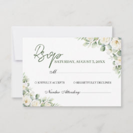 Elegant vit blomstergrön bröllops-RSVP-kort OSA Kort