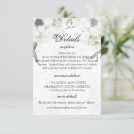 Elegant vit blomstergrönska bröllopsdetaljkort tilläggskort