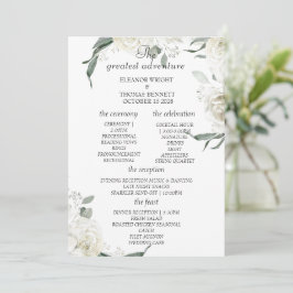 Elegant vit blomstergrönska bröllopsprogramkort program