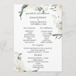 Elegant vit blomstergrönska bröllopsprogramkort program