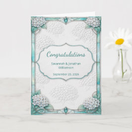 Elegant vit blomstergul teal bröllopskort gratulat kort