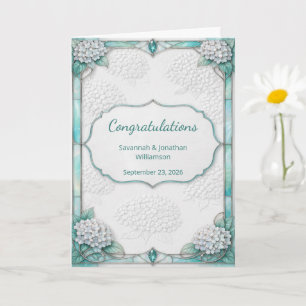 Elegant vit blomstergul teal bröllopskort gratulat kort
