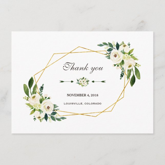 Elegant vit blomsterguld ram Bröllop tack (Framsida)