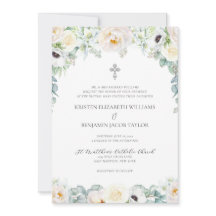 Elegant vit blomsterkatolsk bröllop med RSVP