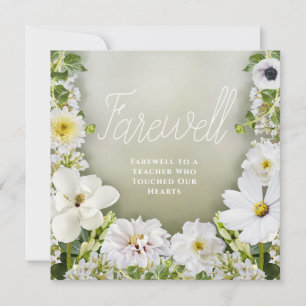 Elegant vit blomsterlärare Avskedsuppskattning Tack Kort