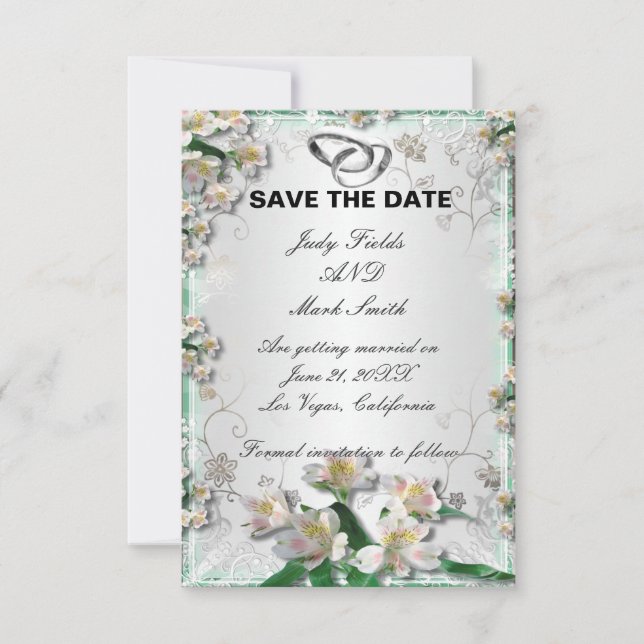 Elegant vit blomsterlig Save The Date-kort Inbjudningar (Framsida)