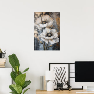 Elegant vit blomstermålning med guldfärgade accent poster
