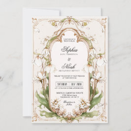 Elegant vit blomsterrik salvia Art Nouveau Inbjudningar