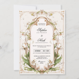 Elegant vit blomsterrik salvia Art Nouveau Inbjudningar