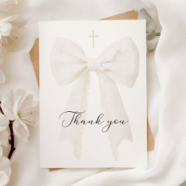 Elegant Vit Bow Baptism Tack Kort