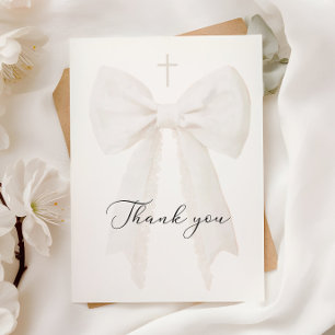 Elegant Vit Bow Baptism Tack Kort