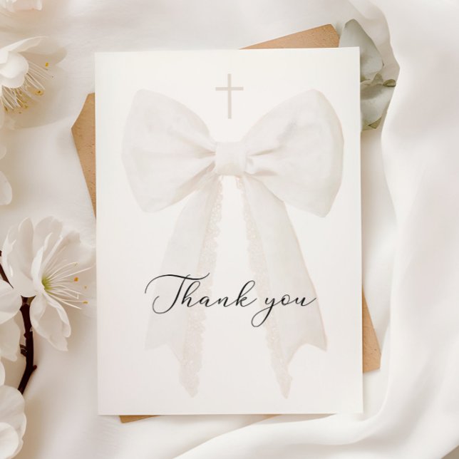 Elegant Vit Bow Baptism Tack Kort (Skapare uppladdad)
