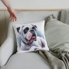 Elegant vit boxerhund – akvarellstil kudde