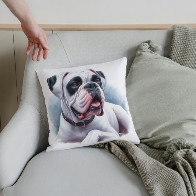 Elegant vit boxerhund – akvarellstil kudde (Skapare uppladdad)