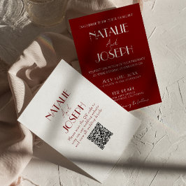 Elegant vit burgundisk minimalistisk QR-kod bröllo Inbjudningar