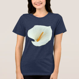 Elegant vit Calla-lilja enfärgad marinblå t-shirt