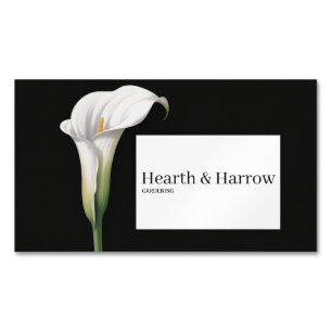 Elegant vit Calla-lilja Svart blomsterdesign Magnetiska Visitkort
