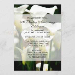 Elegant vit Calla Lily 50-års bröllopsjubileum Inbjudningar