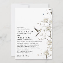 Elegant vit chinoiserie blomster QR-kod bröllop