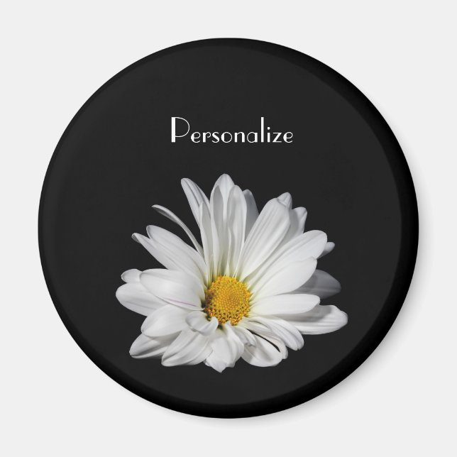 Elegant Vit Daisy blomma med Namn Magnet (Framsidan)