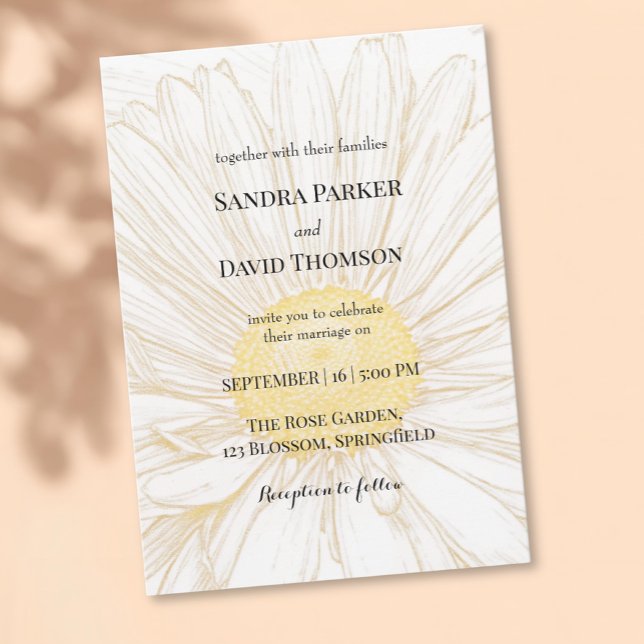 Elegant Vit Daisy, lägsta minimalistiska bröllop Inbjudningar (Skapare uppladdad)