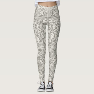 Elegant vit damask blom hem dekor leggings