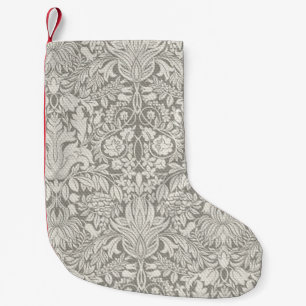 Elegant vit damask blom hem dekor liten julstrumpa
