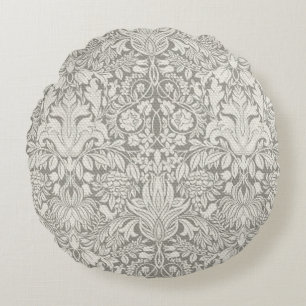 Elegant vit damask blom hem dekor rund kudde
