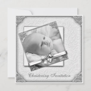Elegant vit Damask Foto Dop Inbjudningar