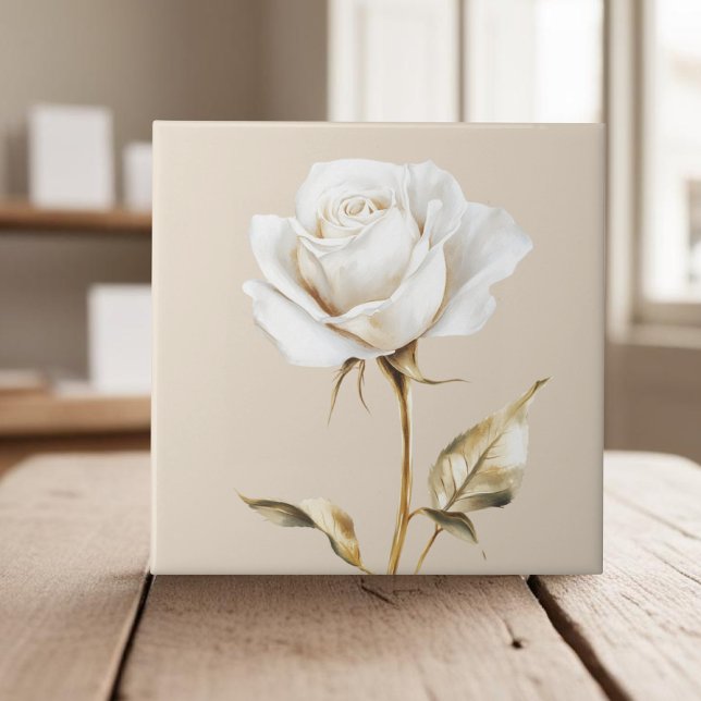 Elegant, vit elfenben ro faux guld kakelplatta (Skapare uppladdad)