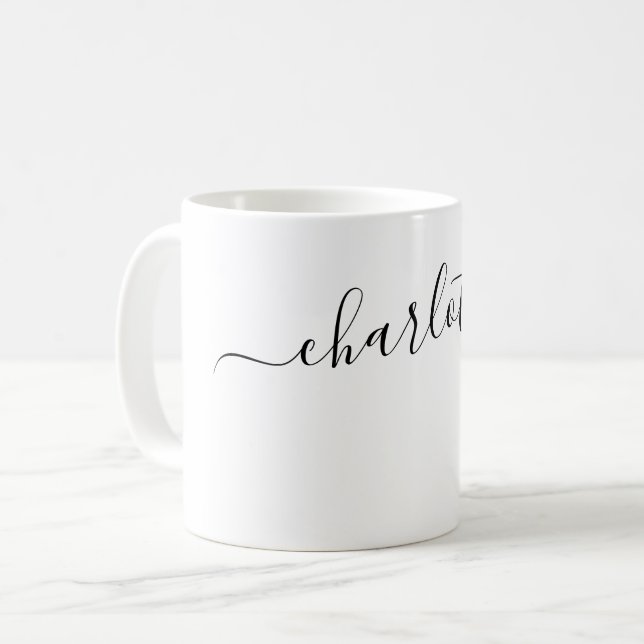 Elegant vit färg modernt namn personligt kaffemugg (Framsida vänster)