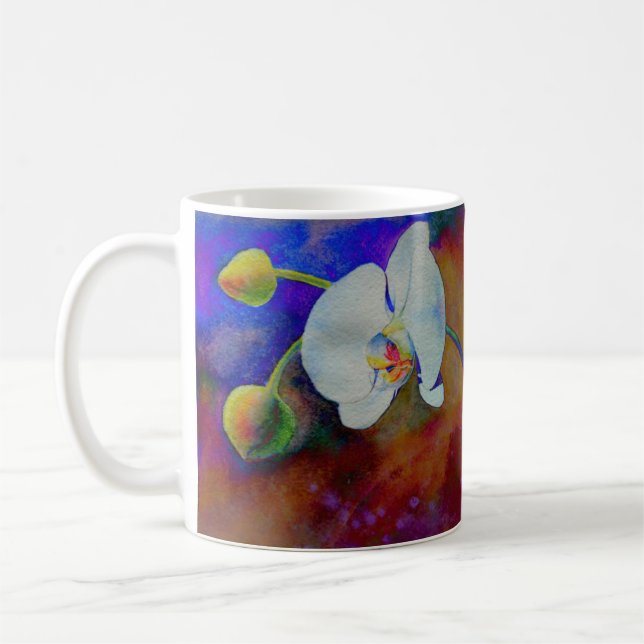 Elegant vit färgsfärg för orkidé kaffemugg (Vänster)