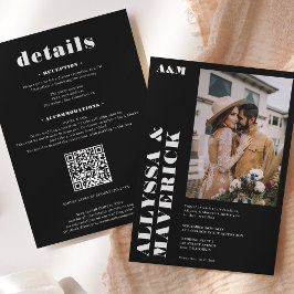 Elegant Vit, fetstilt, svartvit foto bröllop Inbjudningar