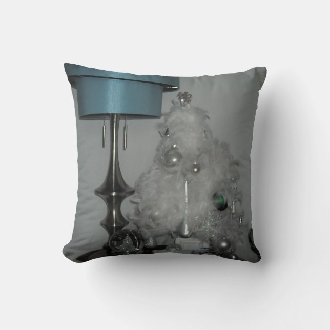 Elegant vit fjäderträd kudde (Framsida)