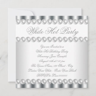 Elegant vit födelsedagsinbjudan för "White Hot"-te Inbjudningar