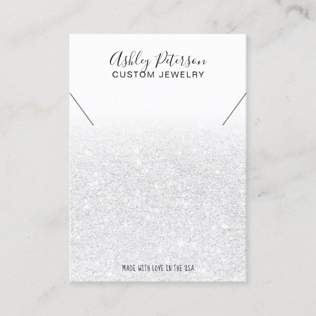 Elegant vit glitter-smyckerhalsband visning visitkort (Framsida)