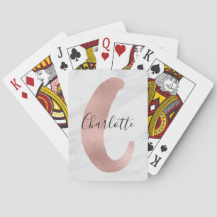Elegant vit & grå marmor roséguld C monogram namn Casinokort