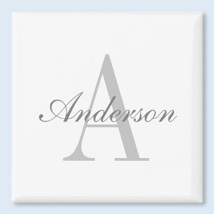 Elegant vit & grå monogram klassisk rund dekal magnet