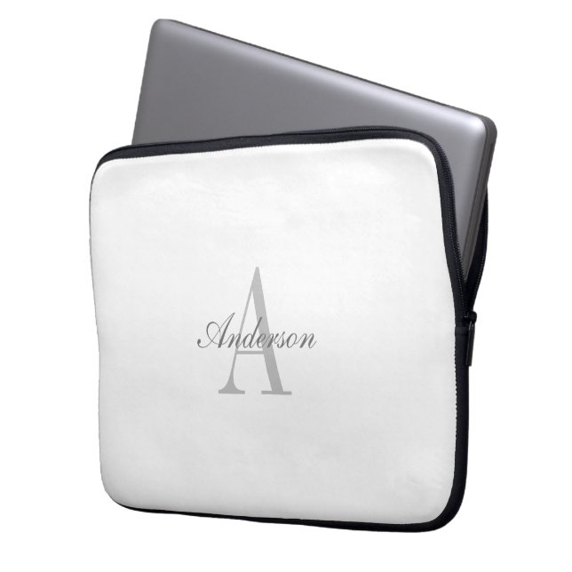 Elegant Vit & Grå Monogram Laptop Fodral (Framsidan Vänster)