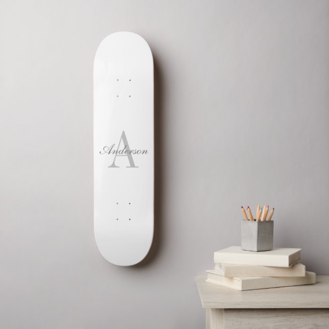 Elegant Vit & Grå Monogram Mini Skateboard Bräda 18,5 Cm (Väggkonst)
