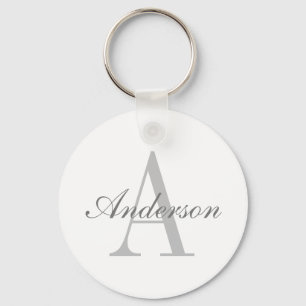 Elegant vit & grå monogram nyckelring